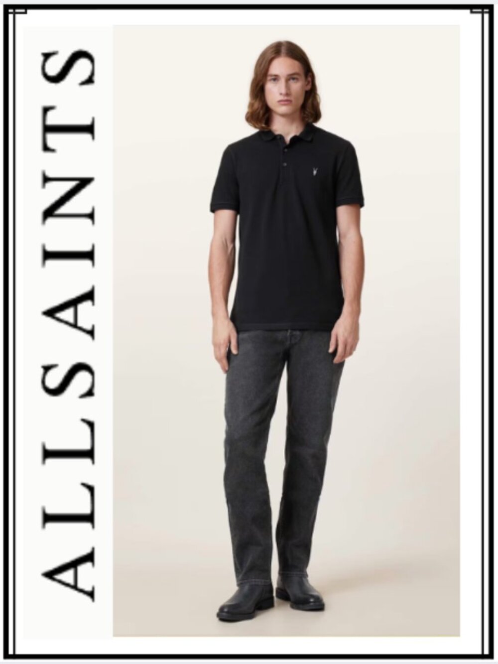 ALLSAINTS reform short sleeve polo shirt in black